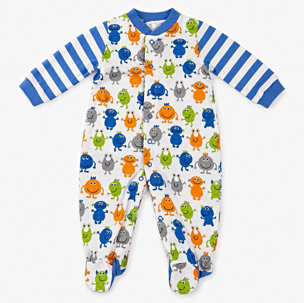 Luvable Friends 0-3 Months 100% Cotton Footed Sleeper Monster Print Snap